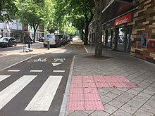 Looking down a completed section of Cycleway 1 on Senghenydd Road.