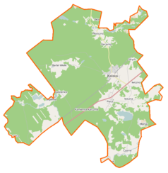 Mapa konturowa gminy Kaliska, u góry nieco na lewo znajduje się punkt z opisem „Wygoninki”