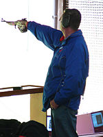 Boris Kokorev da Rússia durante a prova de Pistola a 50 metros (ISSF) no Campeonato Mundial de 2007 em Munique.