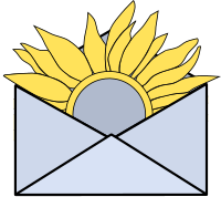 Zu sehen ist ein gezeichneter Briefumschlag, aus dem eine Sonnenblume, das Logo des Projekts Technische Wünsche, herausragt