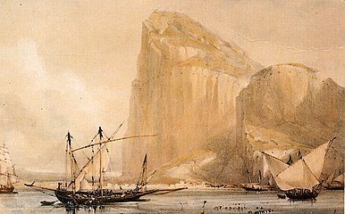 Gibraltar's North Front cliff face from Bayside c.1810