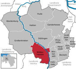 Läget för staden Wildeshausen i Landkreis Oldenburg