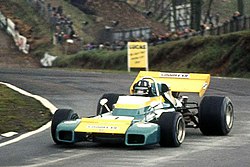 グラハム・ヒルがドライブするブラバム・BT34、1971年のレース・オブ・チャンピオンズ。