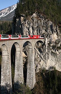 Glacier-Express, a Train in Switzerland on a railway viaduct