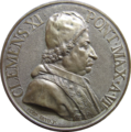 Numisma aenea imaginem Clementi XI monstrat.