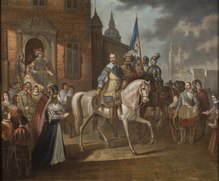 Gustav II Adolf of Sweden Bids Farewell to his Consort, Maria Eleonora i Erfurt. (Pehr Lindhberg) - Nationalmuseum - 25598.tif