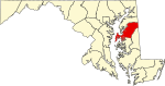 Mapa de Maryland con la ubicación del condado de Queen Anne's