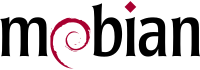 Mobian logo, with the Debian ragged spiral replacing the "o" in "Mobian"