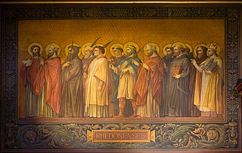 Rhedonenses, l'une des huit fresques de la Procession des saints de Bretagne, œuvres d'Alphonse Le Hénaff (cathédrale Saint-Pierre de Rennes). (définition réelle 4 826 × 3 066)