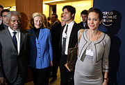 Jolie, UNHCR Goodwill Ambassador, Brad Pitt and Kofi Annan, Secretary-General, United Nations (26 January 2006)
