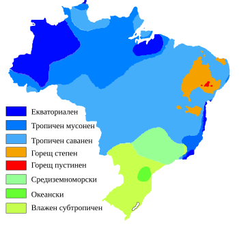 Климатична карта на Бразилия, по ска̀лата на Кьопен-Гайгер