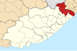 Kaart van Suid-Afrika wat Alfred Nzo in Oos-Kaap aandui
