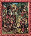 Diebold Schilling el Joven, Grupo de judíos alemanes en la hoguera (1348 o 1422), Crónica de Lucerna (Luzernerchronik), Suiza, 1513. Burgerbibliothek, Lucerna.[34]​