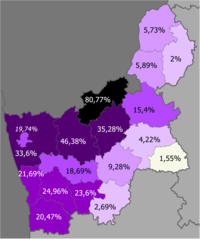 Частка поляків по районах    >50%    30–50%    20–30%    10–20%    5–10%    2–5%    <2%