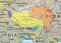 Tibet ditandaan di peta ieu