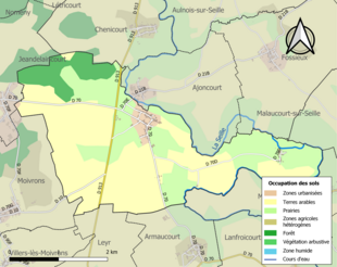 Carte en couleurs présentant l'occupation des sols.