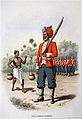 Type d'infanterie indienne (First Madras) à la fin du XIXe siècle. Les contingents indiens constituèrent l'essentiel des forces engagées dans les guerres anglo-birmanes et dans les opérations de pacification qui suivirent.