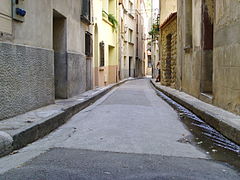 Carrer del vell Ceret amb les seves canaleres