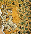 A representation of Christ as the sun-god Helios/ Sol Invictus riding in his chariot. Mosaic of the 3rd century on the Vatican grottoes under St. Peter's Basilica.