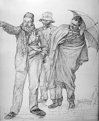 Kreuzfahrtpassagiere im Jahr 1891. Der Mann rechts trägt einen Havelock.