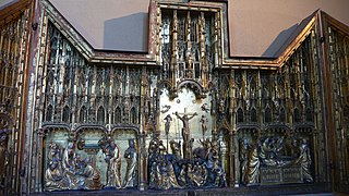 Retablo de la Crucifixión, de Jacques de Baerze[76]​ (1390), encargado por Felipe el Atrevido para la cartuja de Champmol.[77]​