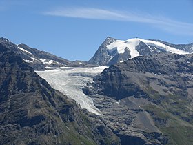 Vue du glacier du Giétro et du mont Blanc de Cheilon depuis la montée vers le col des Otanes.