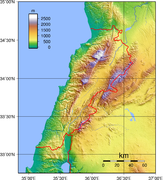 Гіпсометрична карта Лівану