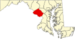 Mapa de Maryland con la ubicación del condado de Montgomery