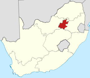 Harta regiunii Gauteng în cadrul statului Africa de Sud