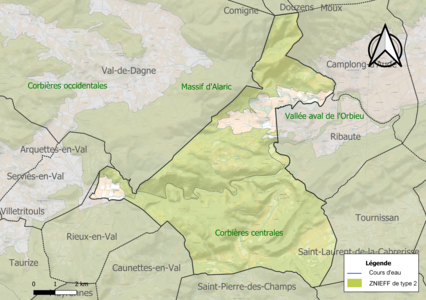 Carte des ZNIEFF de type 2 sur la commune.