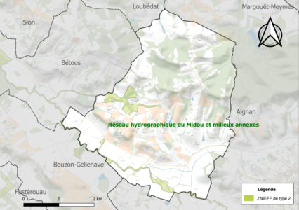 Carte de la ZNIEFF de type 2 sur la commune.