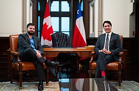 El Presidente Boric junto al Primer Ministro de Canadá, Justin Trudeau, en Ottawa, Canadá, el día 05 de junio de 2022.