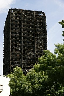 Charred remains of a block of flats