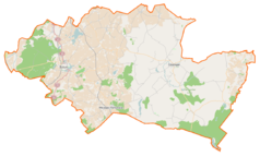 Mapa konturowa powiatu sztumskiego, blisko prawej krawiędzi znajduje się punkt z opisem „Tabory”