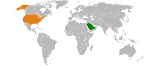 Mapa indicando localização da Arábia Saudita e dos Estados Unidos.