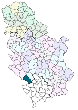 Locatie van de gemeente Tutin in Servië