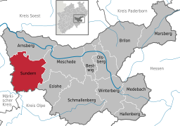 Läget för staden Sundern i Hochsauerlandkreis