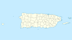Mapa konturowa Portoryka, blisko centrum na prawo u góry znajduje się punkt z opisem „San Juan”