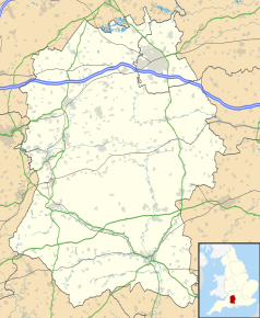 Mapa konturowa Wiltshire, blisko centrum na lewo znajduje się punkt z opisem „Devizes”