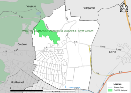 Carte des ZNIEFF de type 1 de la commune.