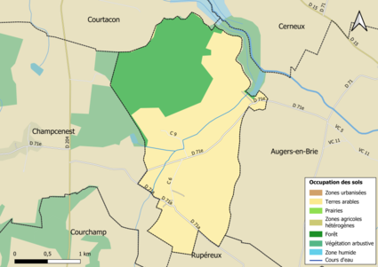 Carte des infrastructures et de l'occupation des sols en 2018 (CLC) de la commune.