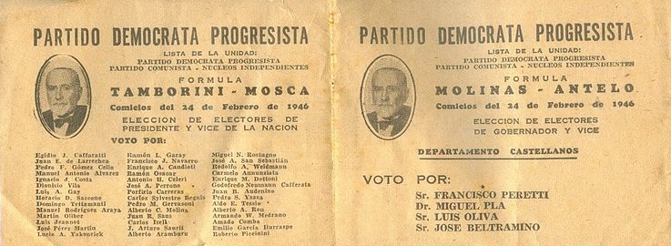 Boleta electoral con la fórmula Tamborini-Mosca.