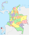 Map of Colombia with numbered Departments