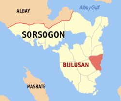 Mapa ng Sorsogon na nagpapakita sa lokasyon ng Bulusan.