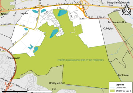 Carte des ZNIEFF de type 2 de la commune.