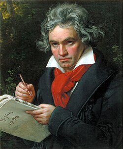 Joseph Karl Stieler, Beethoven, 1819 tai 1820. Tämä kuva on kaikista Beethovenista tehdyistä kuvista tunnetuin.[1]