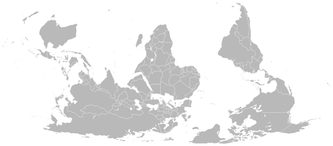 A "South Up" map, useful for considering the world from a different perspective.