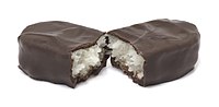 A Mounds candy bar broken in half.