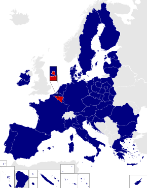 Map of the European Parliament constituencies with French-speaking electoral college highlighted in red