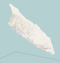 Mapa konturowa Aruby, blisko centrum na lewo znajduje się punkt z opisem „Oranjestad”